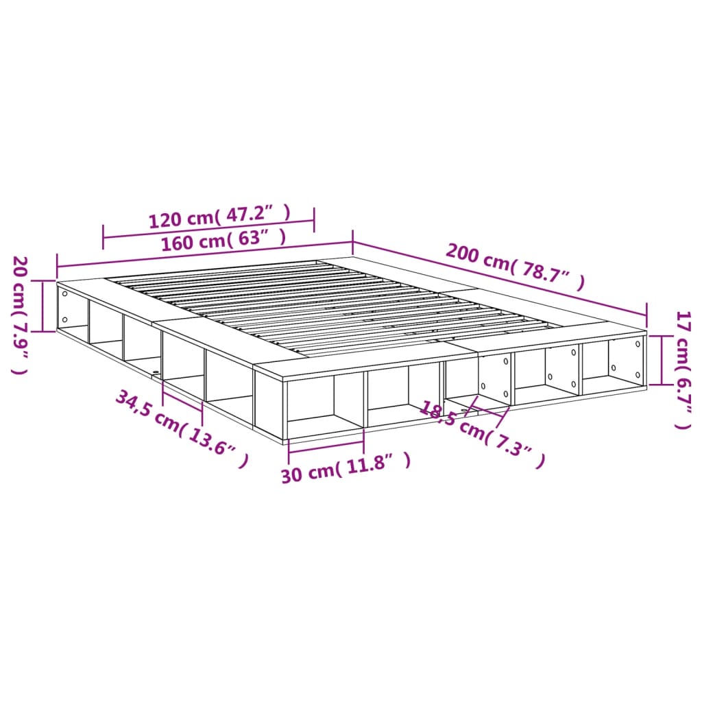 Πλαίσιο Κρεβατιού Γκρι Σκυροδέματος 160x200 εκ. Επεξεργ. Ξύλο