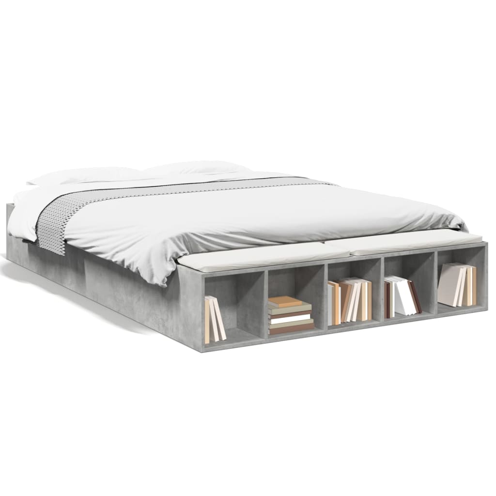 Πλαίσιο Κρεβατιού Γκρι Σκυροδέματος 150x200 εκ. Επεξεργ. Ξύλο