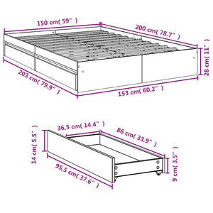 Πλαίσιο Κρεβατιού με Συρτάρια Γκρι Σκυρ. 150x200 εκ. Επεξ. Ξύλο