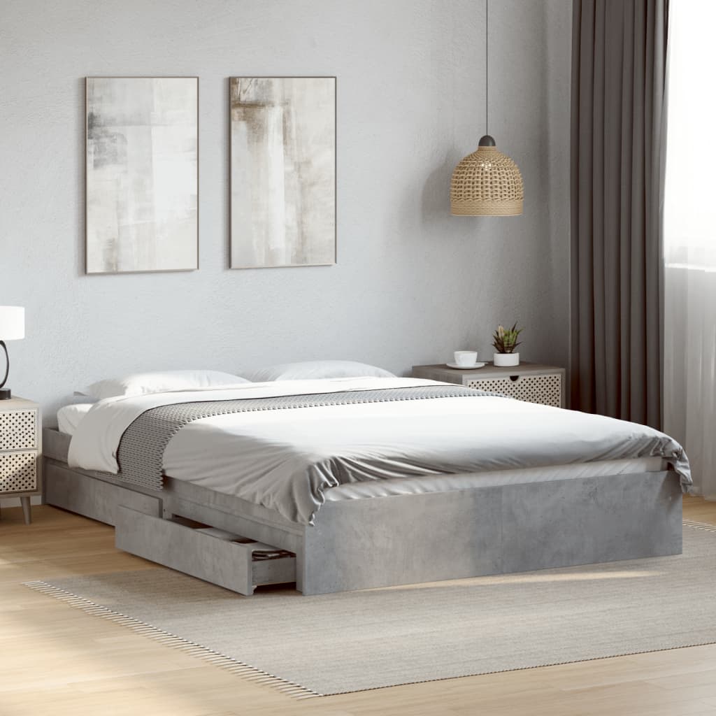 Πλαίσιο Κρεβατιού με Συρτάρια Γκρι Σκυρ. 150x200 εκ. Επεξ. Ξύλο