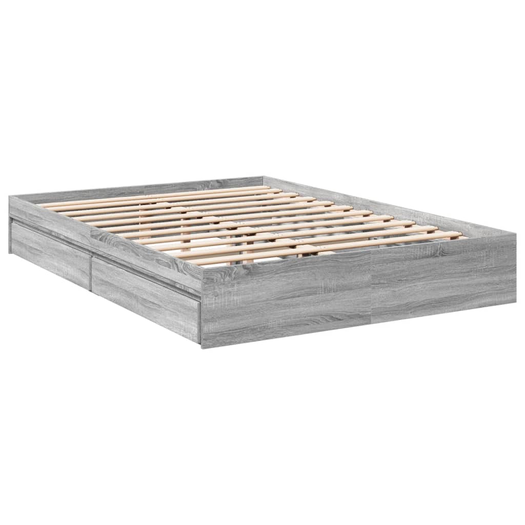 Πλαίσιο Κρεβατιού με Συρτάρια Γκρι Sonoma 150x200εκ. Επεξ. Ξύλο