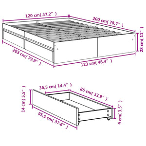 Πλαίσιο Κρεβατιού με συρτάρια Γκρι sonoma 120x200εκ. Επεξ. Ξύλο - Pakobazaar