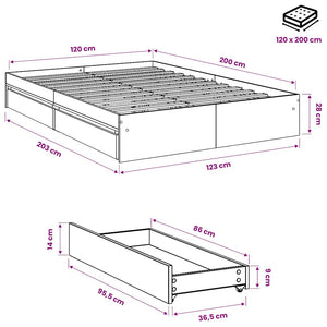 Πλαίσιο Κρεβατιού με συρτάρια Καφέ δρυς 120x200 εκ. Επεξ. Ξύλο