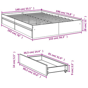 Πλαίσιο Κρεβατιού με συρτάρια Sonoma Δρυς 140x190εκ. Επεξ. Ξύλο