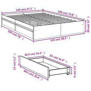Πλαίσιο Κρεβατιού με συρτάρια Γκρι sonoma 120x190εκ. Επεξ. Ξύλο - Pakobazaar