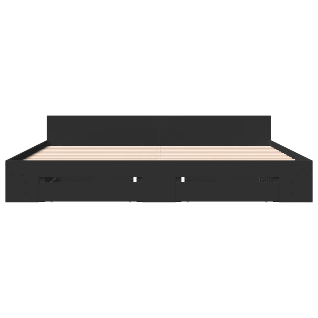 Πλαίσιο Κρεβατιού με Συρτάρια Μαύρο 200x200 εκ Επεξεργ. Ξύλο