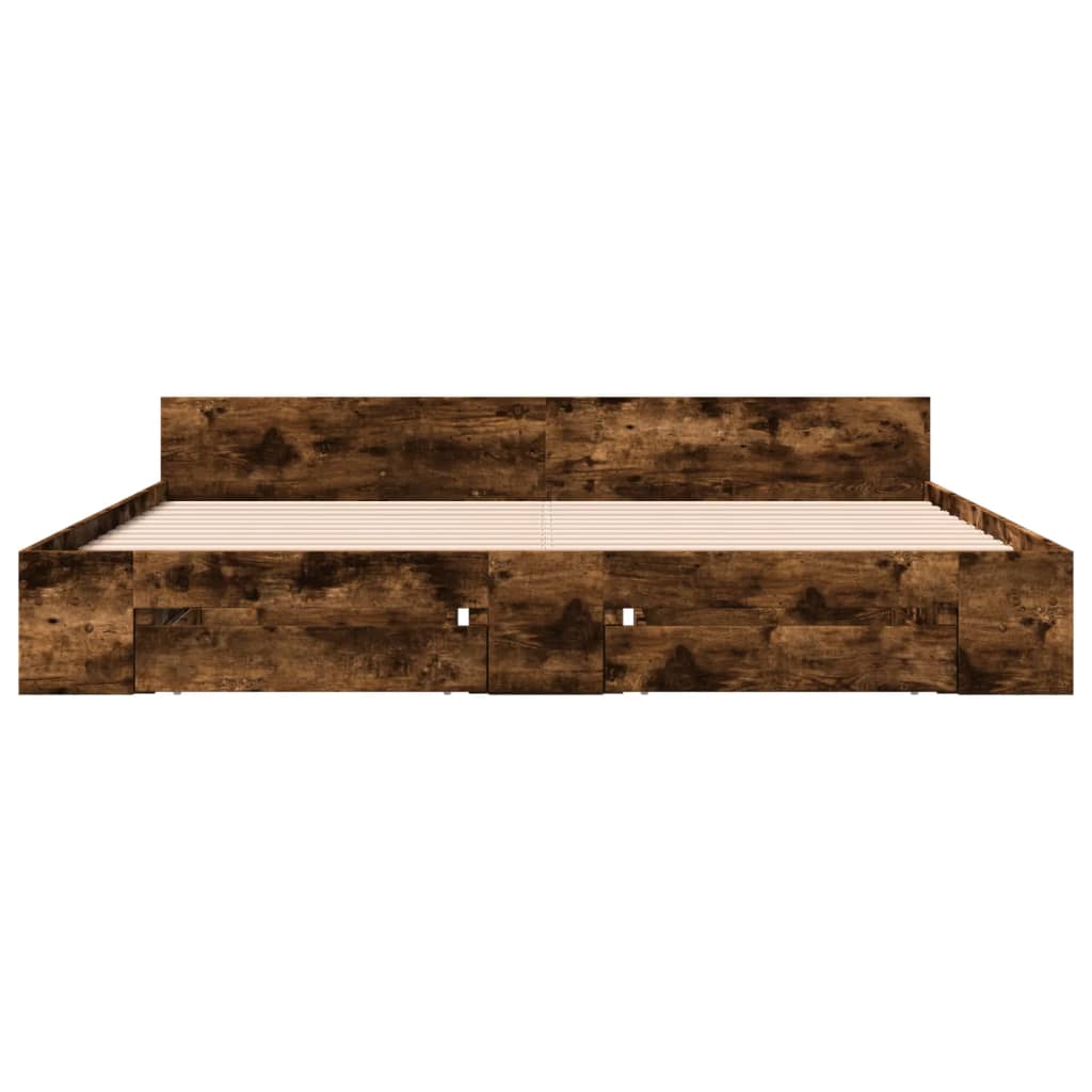 Πλαίσιο Κρεβατιού με συρτάρια Καπνιστή δρυς200x200εκ.Επεξ. Ξύλο