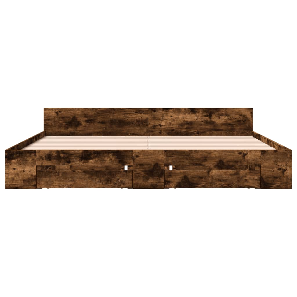 Πλαίσιο Κρεβατιού με συρτάρια Καπνιστή δρυς180x200εκ.Επεξ. Ξύλο