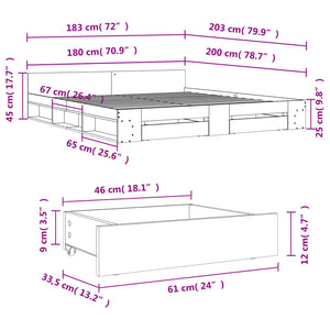 Πλαίσιο Κρεβατιού με συρτάρια Γκρι sonoma 180x200εκ. Επεξ. Ξύλο