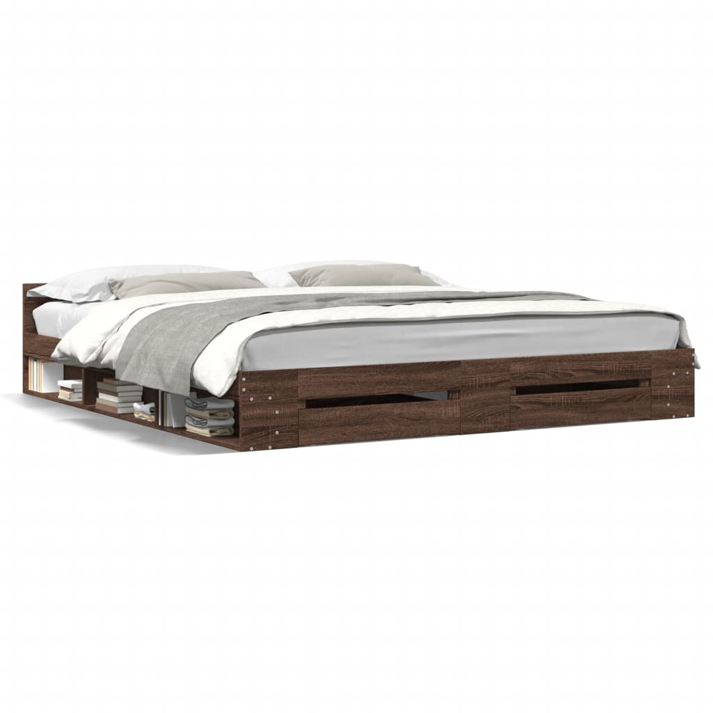 Πλαίσιο Κρεβατιού με συρτάρια Καφέ δρυς 180x200 εκ. Επεξ. Ξύλο