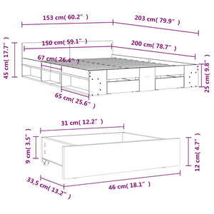Πλαίσιο Κρεβατιού με Συρτάρια Sonoma Δρυς 150x200εκ. Επεξ. Ξύλο
