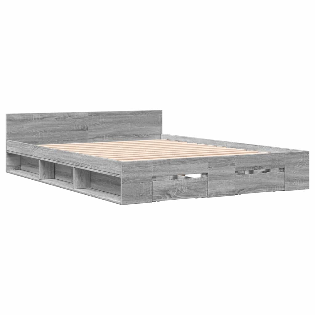 Πλαίσιο Κρεβατιού με Συρτάρια Γκρι Sonoma 150x200εκ. Επεξ. Ξύλο