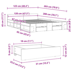 Πλαίσιο Κρεβατιού με συρτάρια Γκρι Σκυρ. 120x200 εκ. Επεξ. Ξύλο