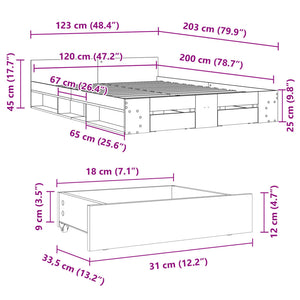 Πλαίσιο Κρεβατιού με συρτάρια Γκρι sonoma 120x200εκ. Επεξ. Ξύλο