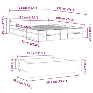 Πλαίσιο Κρεβατιού με συρτάρια Γκρι sonoma 120x190εκ. Επεξ. Ξύλο