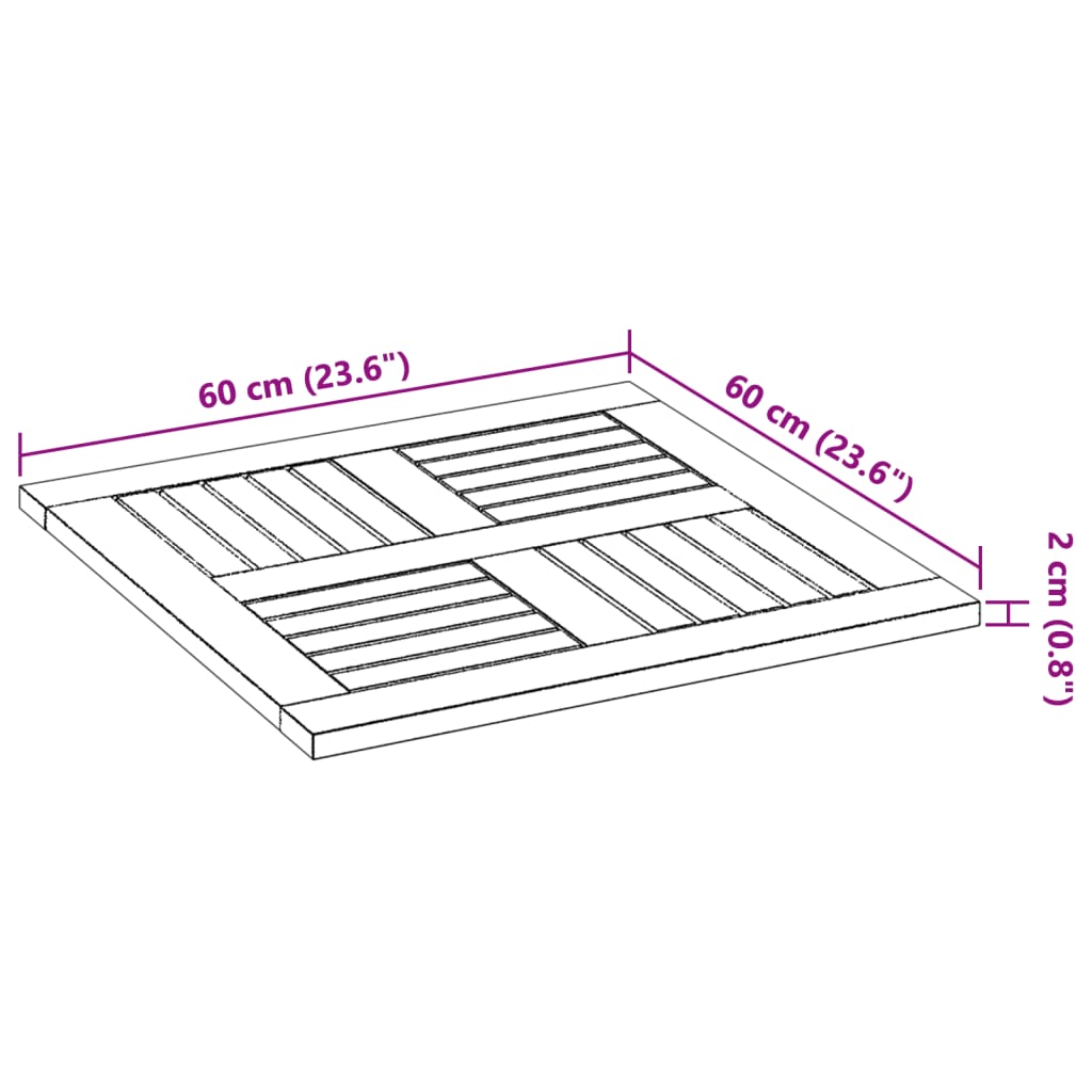 Επιφάνεια Τραπεζιού Τετράγωνη 60x60x2 εκ. Μασίφ Ξύλο Ακακίας