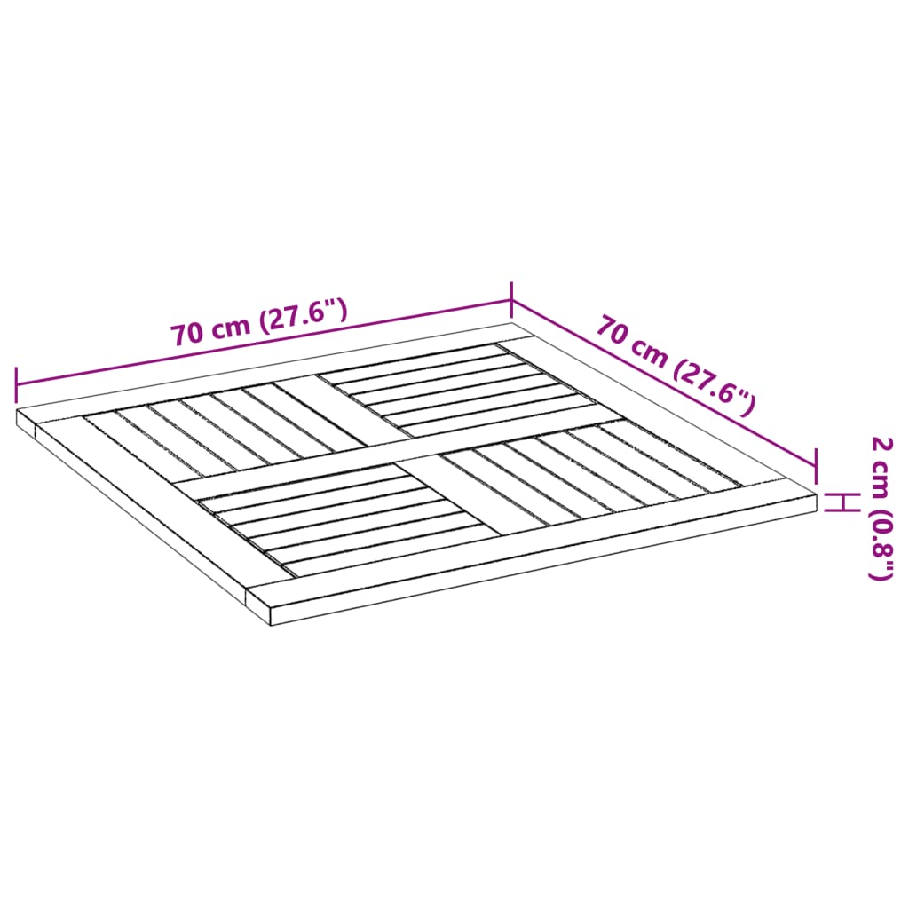 Επιφάνεια Τραπεζιού Τετράγωνη 70x70x2 εκ. Μασίφ Ξύλο Ακακίας