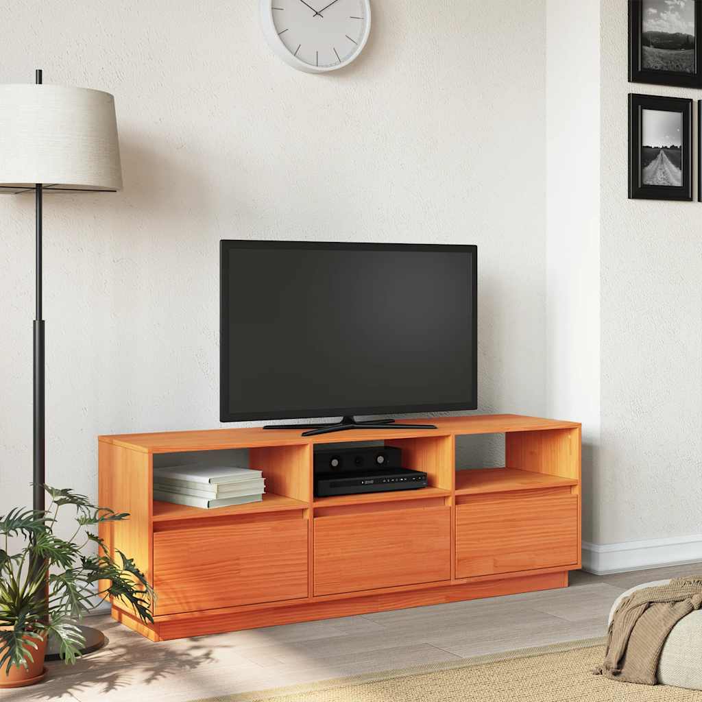 Έπιπλο Τηλεόρασης Καφέ Κεριού 140x37x50 εκ. Μασίφ Ξύλο Πεύκου