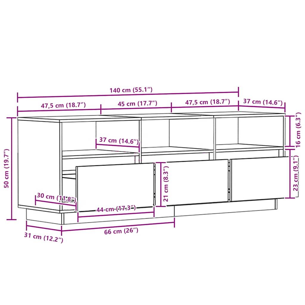 Έπιπλο Τηλεόρασης Καφέ Κεριού 140x37x50 εκ. Μασίφ Ξύλο Πεύκου