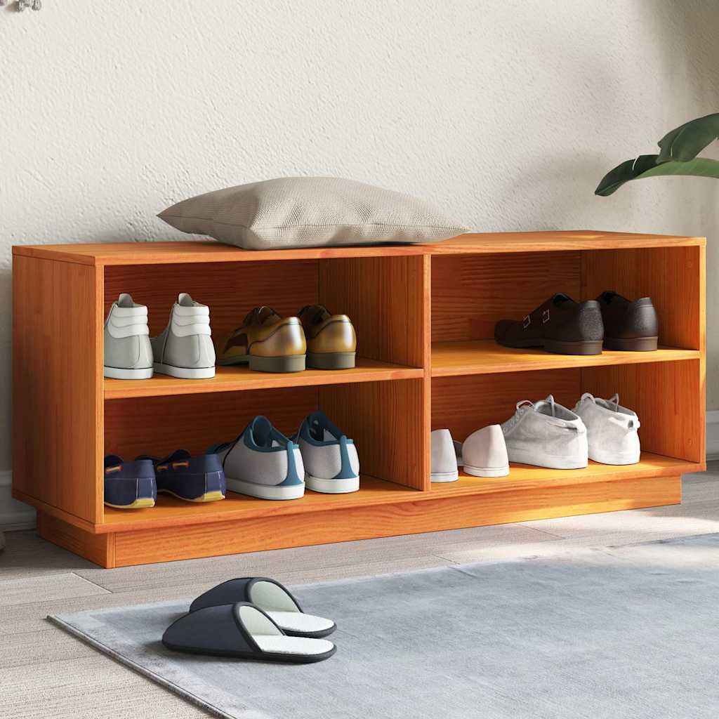 Παπουτσοθήκη Καφέ Κεριού 110 x 34 x 45 εκ. Μασίφ Ξύλο Πεύκου - Pakobazaar