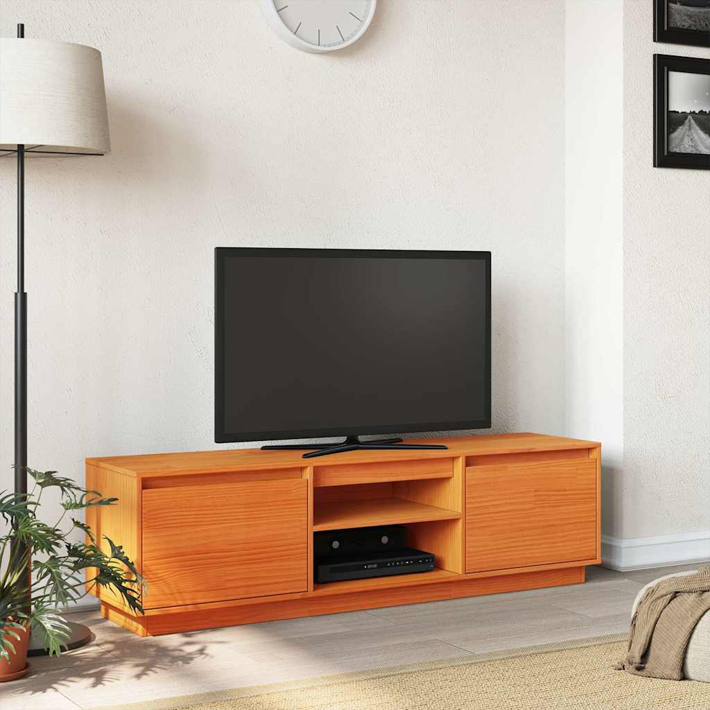 Έπιπλο Τηλεόρασης Καφέ Μελί 140x35x40 εκ. από Μασίφ Ξύλο Πεύκου
