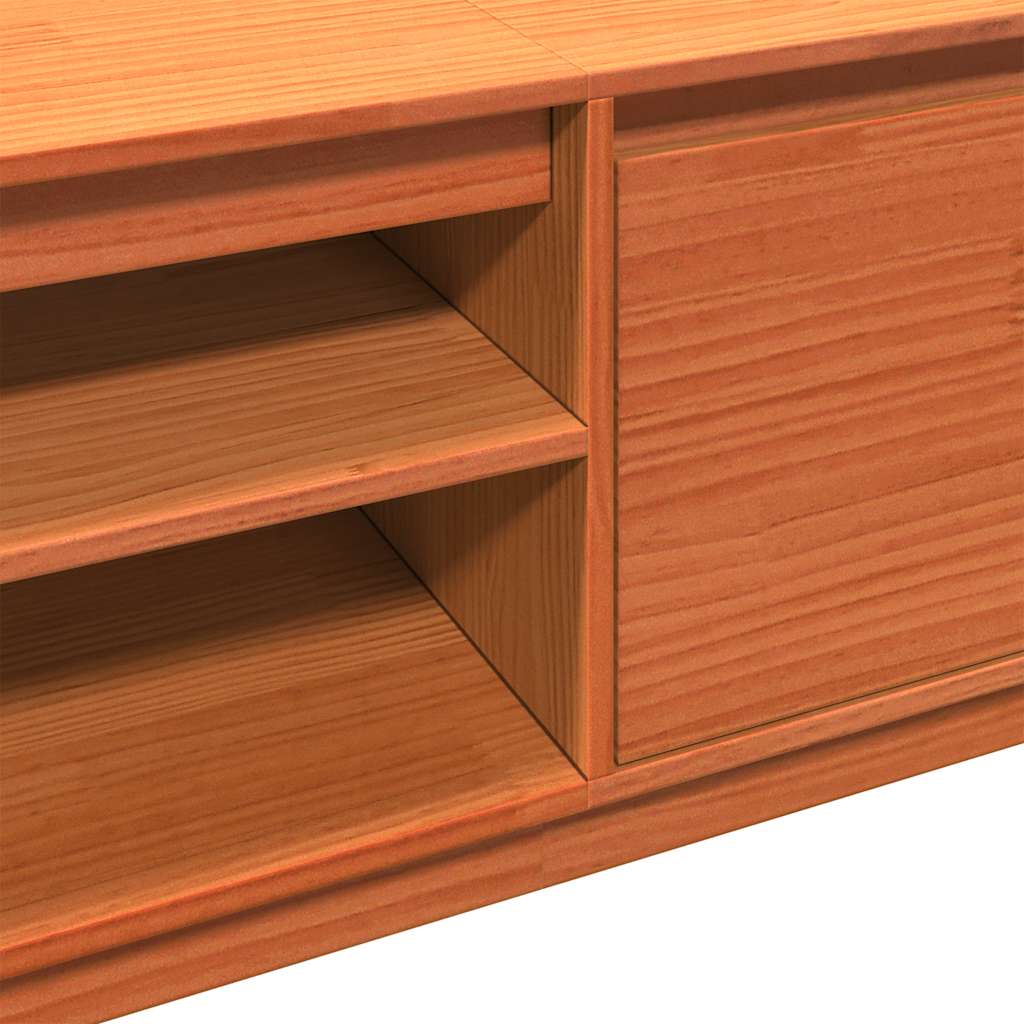 Έπιπλο Τηλεόρασης Καφέ Μελί 140x35x40 εκ. από Μασίφ Ξύλο Πεύκου