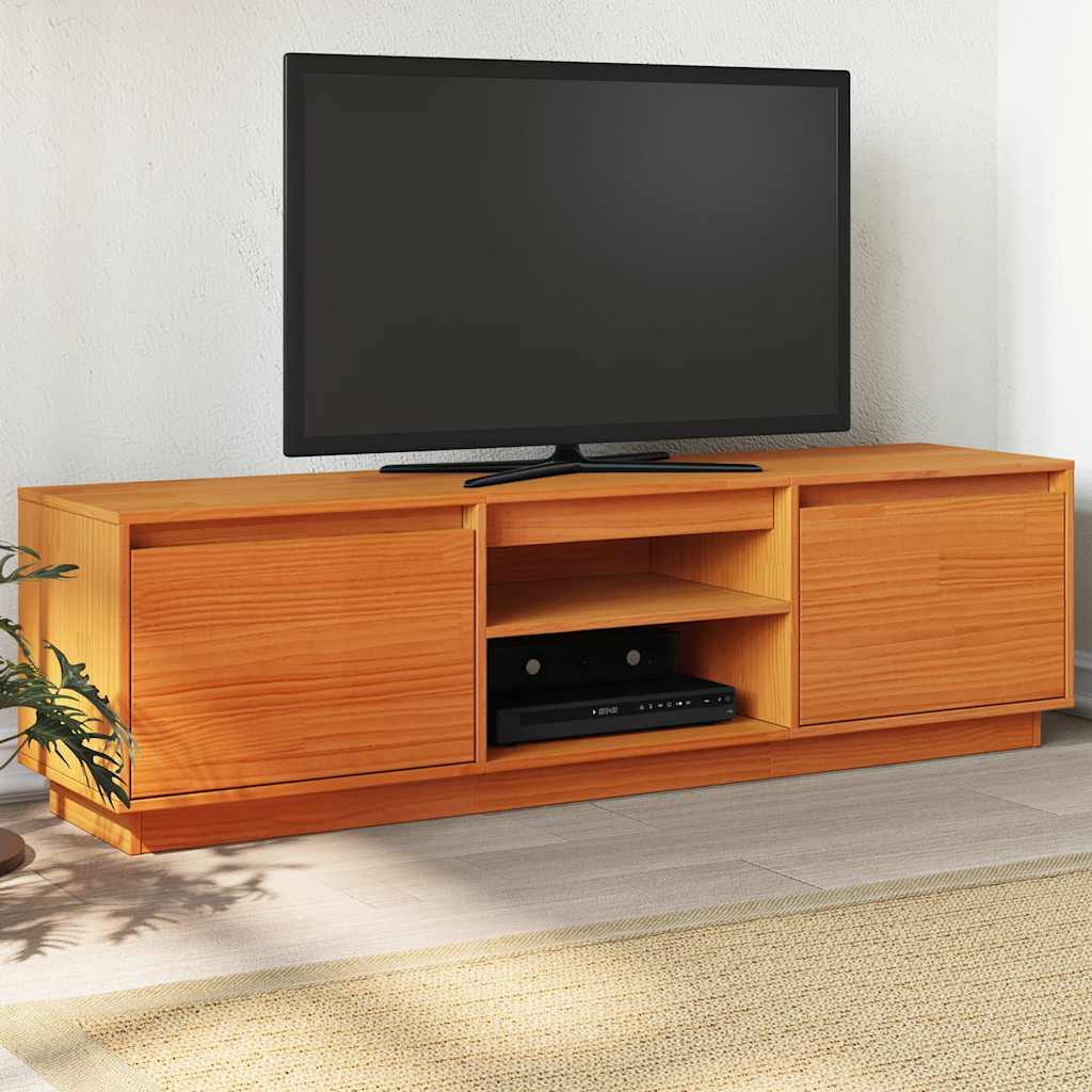 Έπιπλο Τηλεόρασης Καφέ Μελί 140x35x40 εκ. από Μασίφ Ξύλο Πεύκου