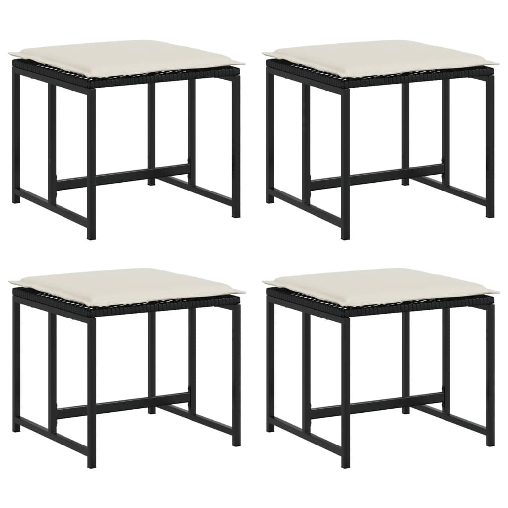 Σκαμπό Κήπου 4 τεμ. Μαύρα από Συνθετικό Ρατάν με Μαξιλάρια