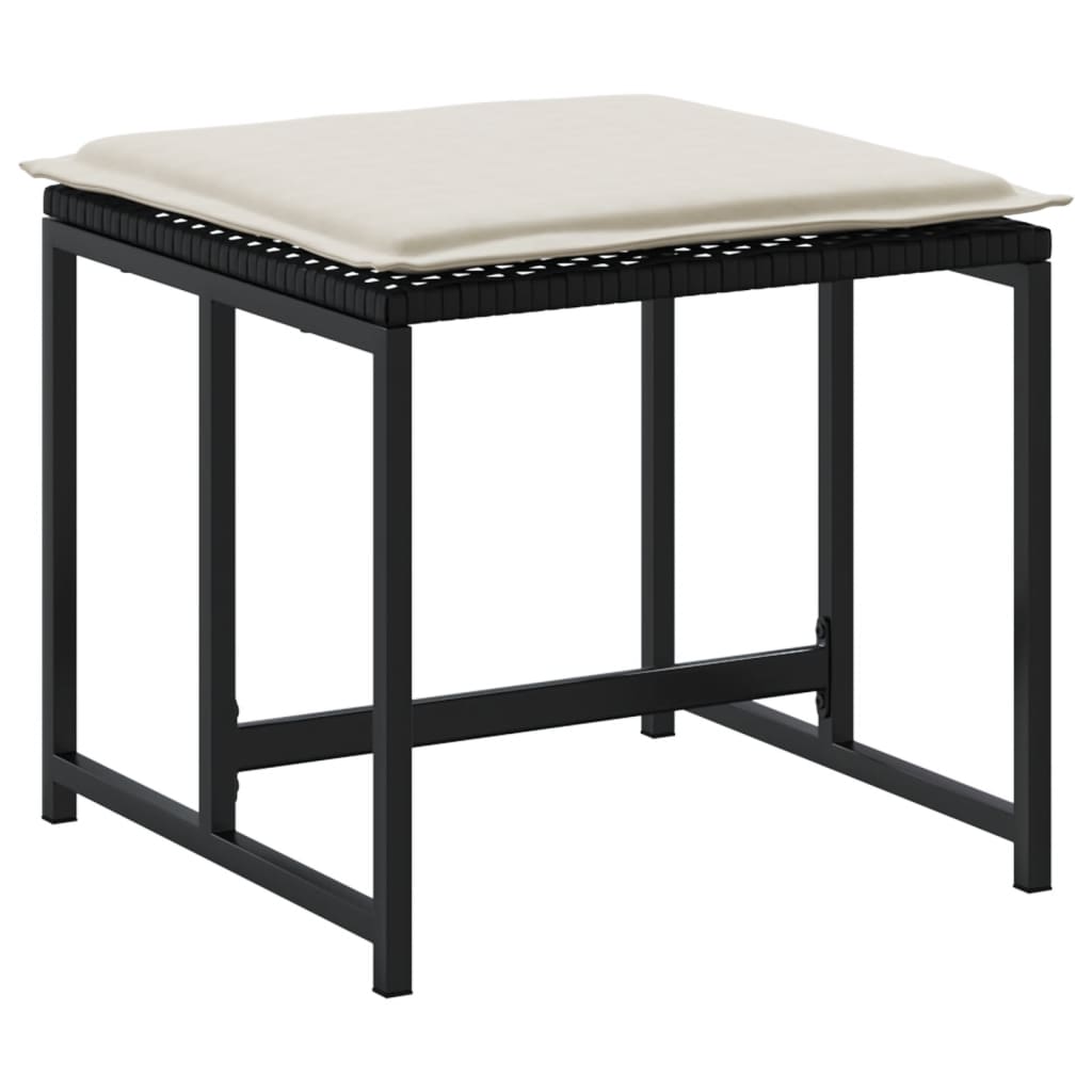 Σκαμπό Κήπου 4 τεμ. Μαύρα από Συνθετικό Ρατάν με Μαξιλάρια