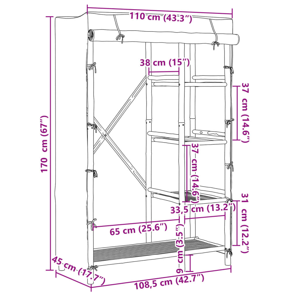 Ντουλάπα 110 x 45 x 170 εκ. Μπαμπού