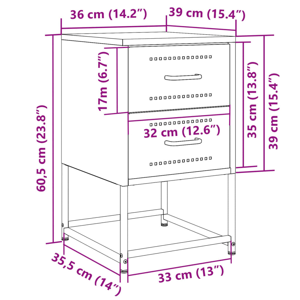 Κομοδίνο Λευκό 36x39x60,5 εκ. από Χάλυβα