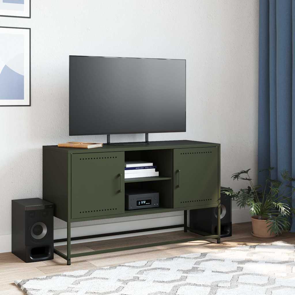 Έπιπλο Τηλεόρασης Πράσινο Λαδί 100,5x39x60,5 εκ. από Ατσάλι - Pakobazaar