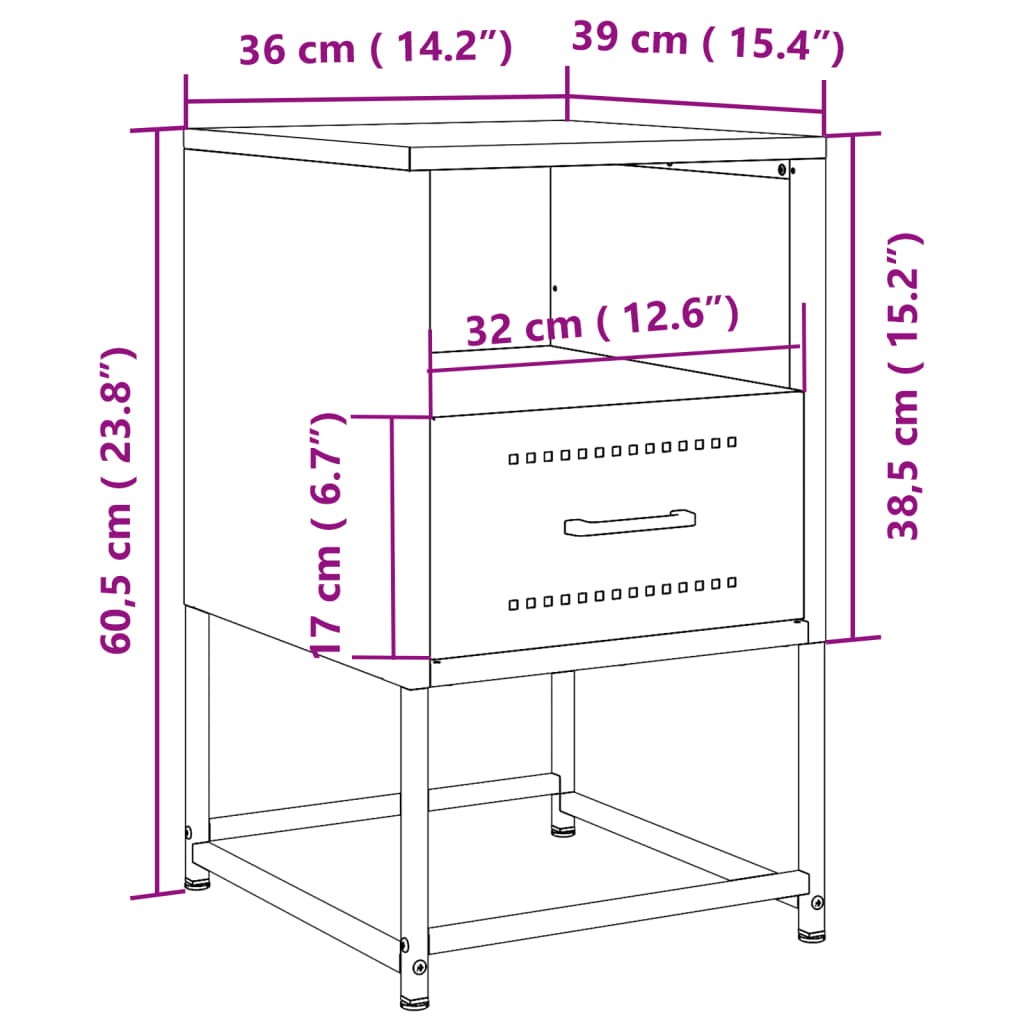 Κομοδίνο Ροζ 36x39x60,5 εκ. από Χάλυβα