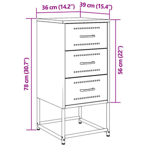 Κομοδίνα 2 τεμ. Ανθρακί 36x39x78 εκ. από Χάλυβα