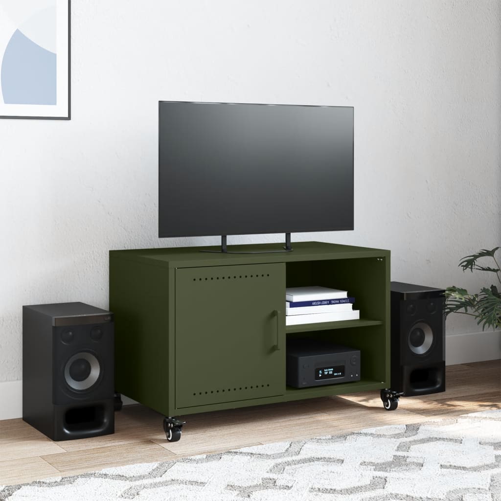Έπιπλο Τηλεόρασης Πράσινο Λαδί 68x39x43,5 εκ. από Ατσάλι - Pakobazaar