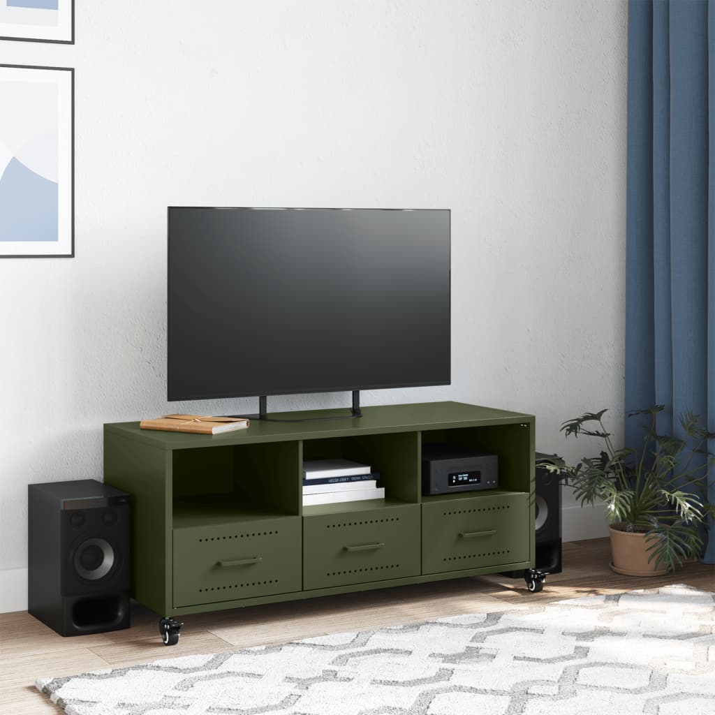 Έπιπλο Τηλεόρασης Πράσινο Λαδί 100,5x39x43,5 εκ. από Ατσάλι