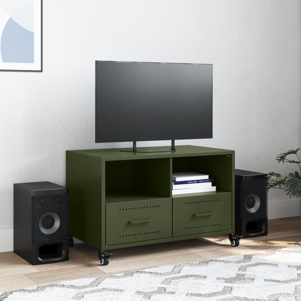 Έπιπλο Τηλεόρασης Πράσινο Λαδί 68x39x43,5 εκ. από Ατσάλι