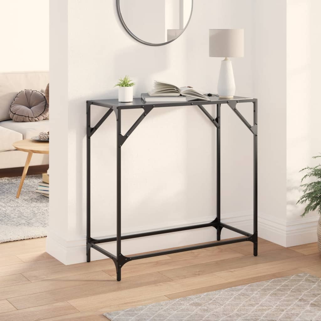 Τραπέζι Κονσόλα Επιφάνεια Μαύρο Γυαλί 80 x 35 x 81 εκ. Ατσάλι