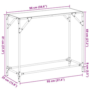 Τραπέζι Κονσόλα Επιφάνεια Μαύρο Γυαλί 98x35x81 εκ. Ατσάλι