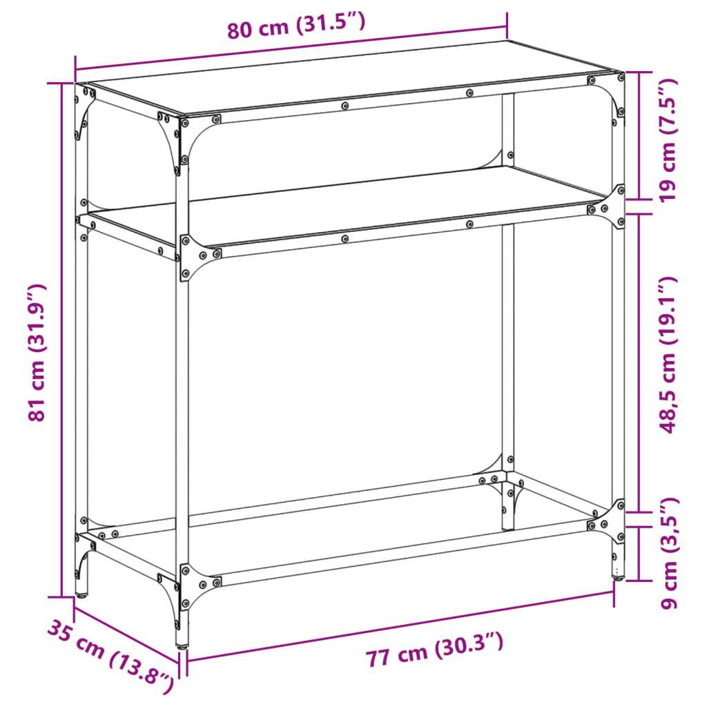 Τραπέζι Κονσόλα Επιφάνεια Μαύρο Γυαλί 80 x 35 x 81 εκ. Ατσάλι - Pakobazaar