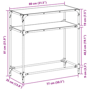 Τραπέζι Κονσόλα Επιφάνεια Μαύρο Γυαλί 80 x 35 x 81 εκ. Ατσάλι