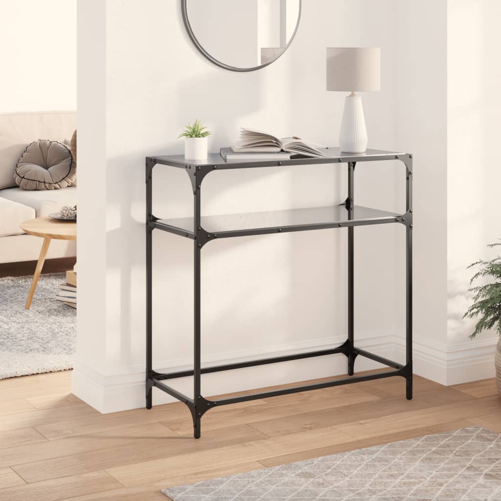 Τραπέζι Κονσόλα Επιφάνεια Μαύρο Γυαλί 80 x 35 x 81 εκ. Ατσάλι - Pakobazaar