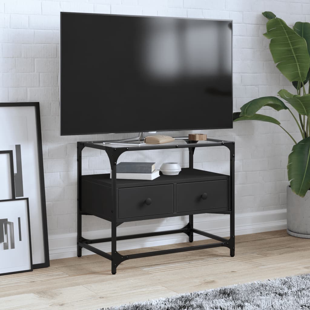 Έπιπλο Τηλεόρασης Γυάλ Επιφάνεια Μαύρο 60x35x51 εκ Επ Ξύλο