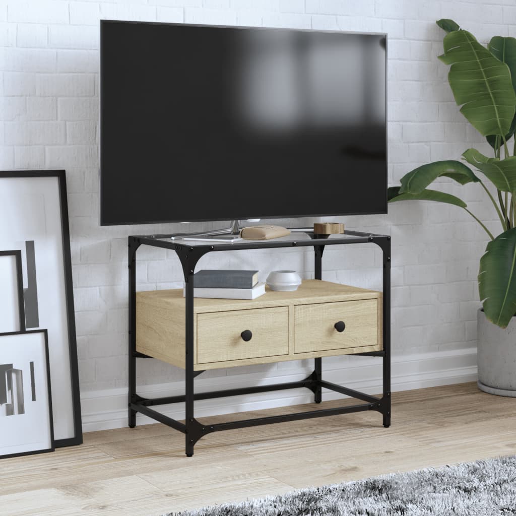 Έπιπλο Τηλεόρασης Γυάλ Επιφάνεια Sonoma Δρυς 60x35x51εκ Επ Ξύλο