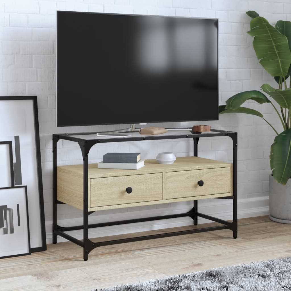 Έπιπλο Τηλεόρασης Γυάλ Επιφάνεια Sonoma Δρυς 80x35x51εκ Επ Ξύλο