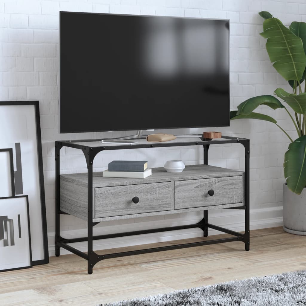 Έπιπλο Τηλεόρασης Γυάλ Επιφάνεια Γκρι Sonoma 80x35x51εκ Επ Ξύλο