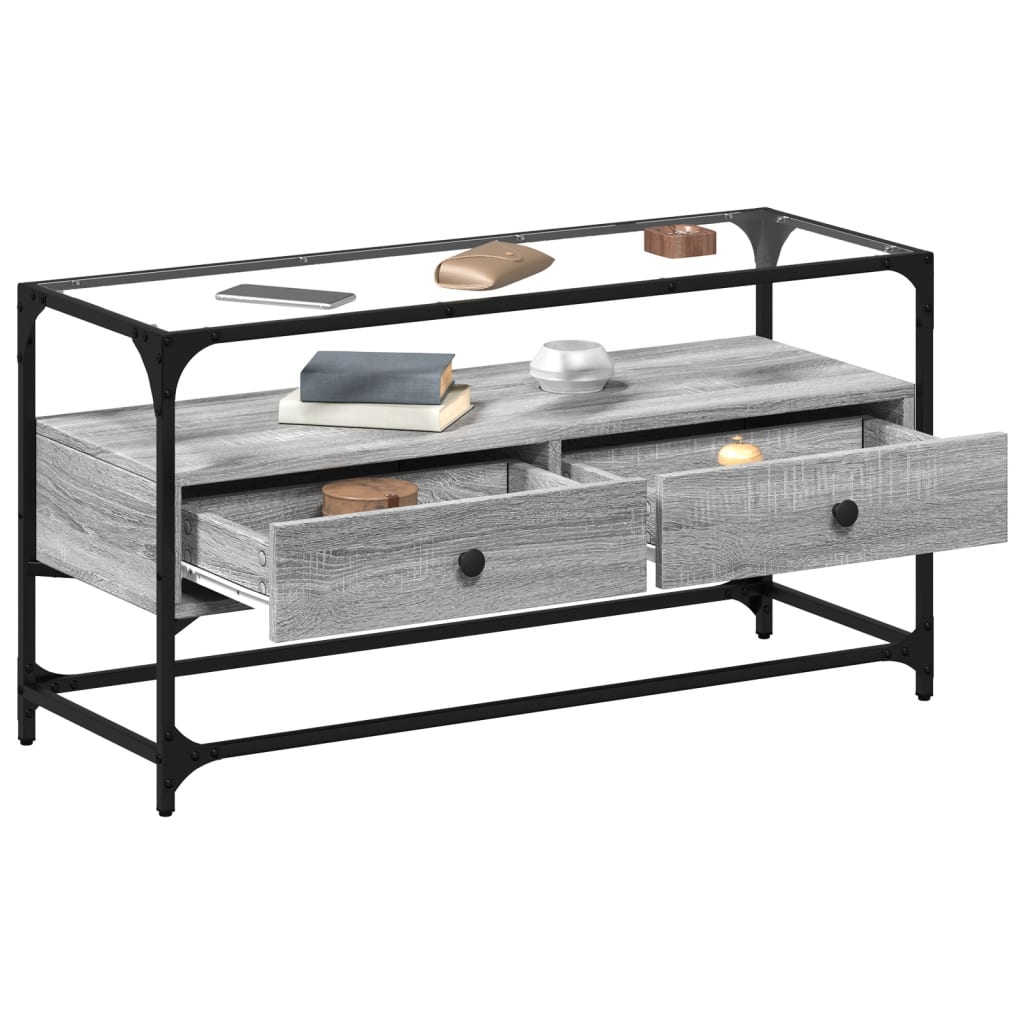 Έπιπλο Τηλεόρασης Γυάλ Επιφάνεια Γκρι Sonoma 98x35x51εκ Επ Ξύλο