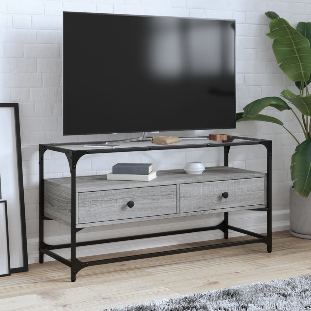Έπιπλο Τηλεόρασης Γυάλ Επιφάνεια Γκρι Sonoma 98x35x51εκ Επ Ξύλο