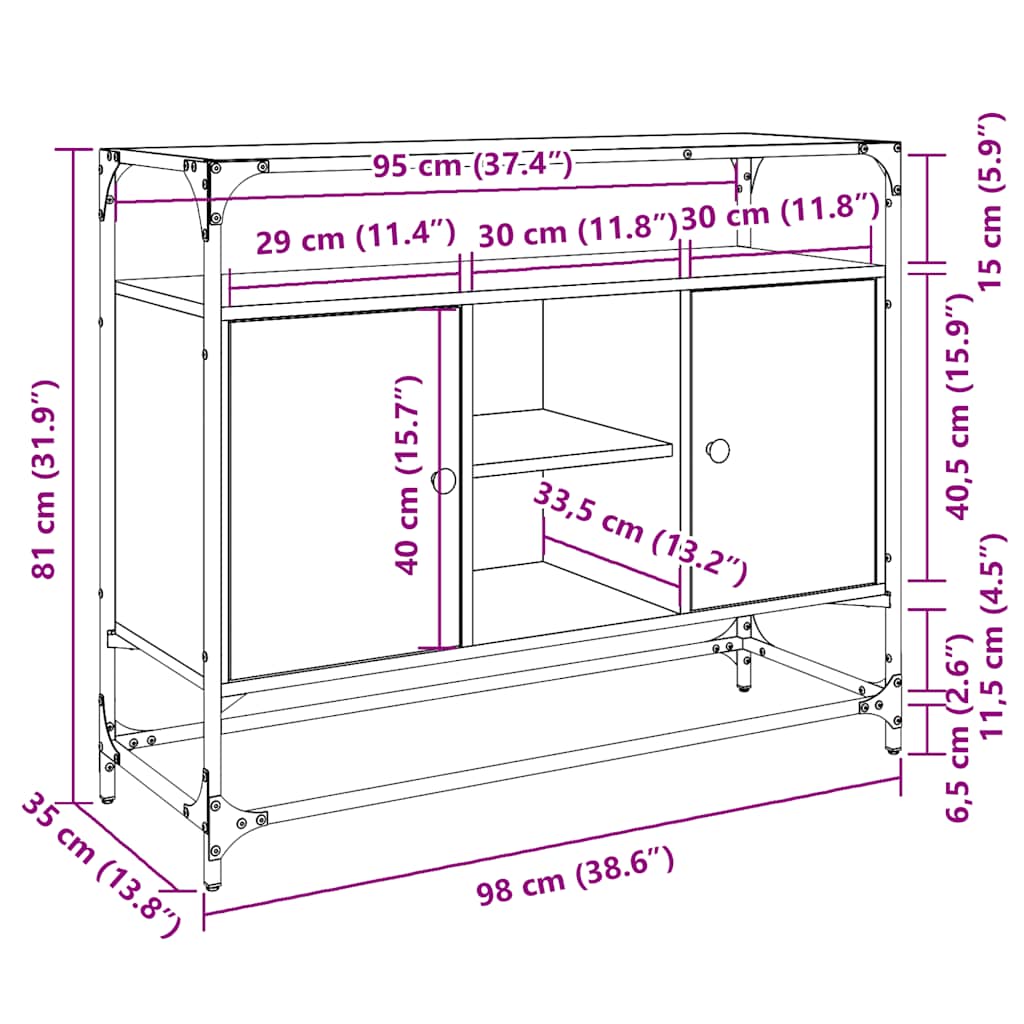 Βοηθητικό Έπιπλο Γυάλ Επιφάνεια Γκρι Sonoma 98x35x81 εκ Επ Ξύλο