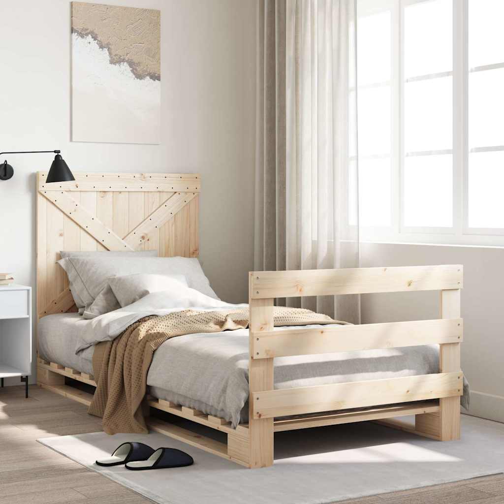 Πλαίσιο Κρεβατιού με Κεφαλάρι 90x200 εκ. από Μασίφ Ξύλο Πεύκου